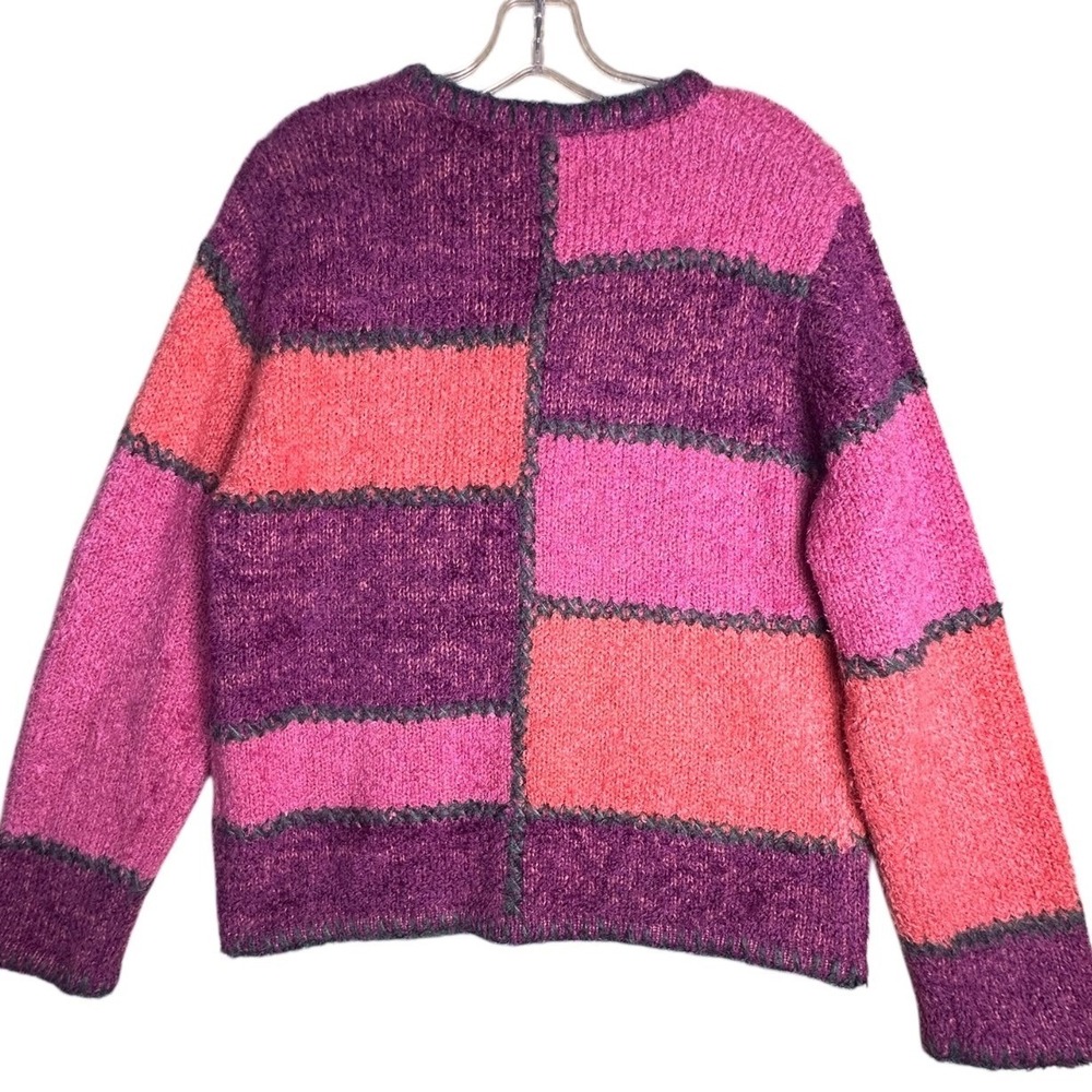 Christopher & Banks Vtg Mohair Blend Colorblock Cardigan Sz L Pink Purple Y2K EC - Picture 6 of 12